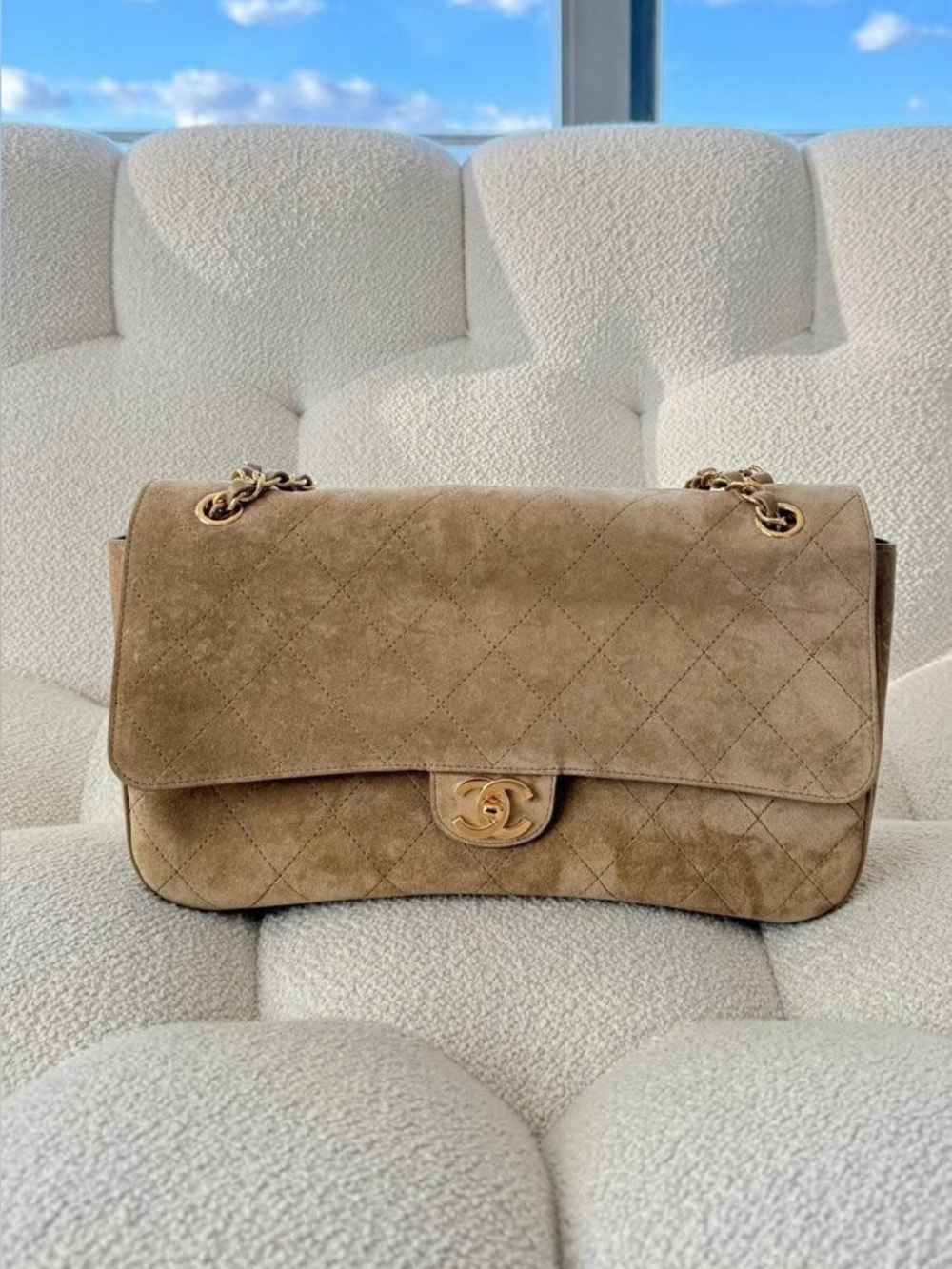 CHANEL MATTHIEU BLAZY’S NEW XL FLAP BEIGE SUEDE GHW
